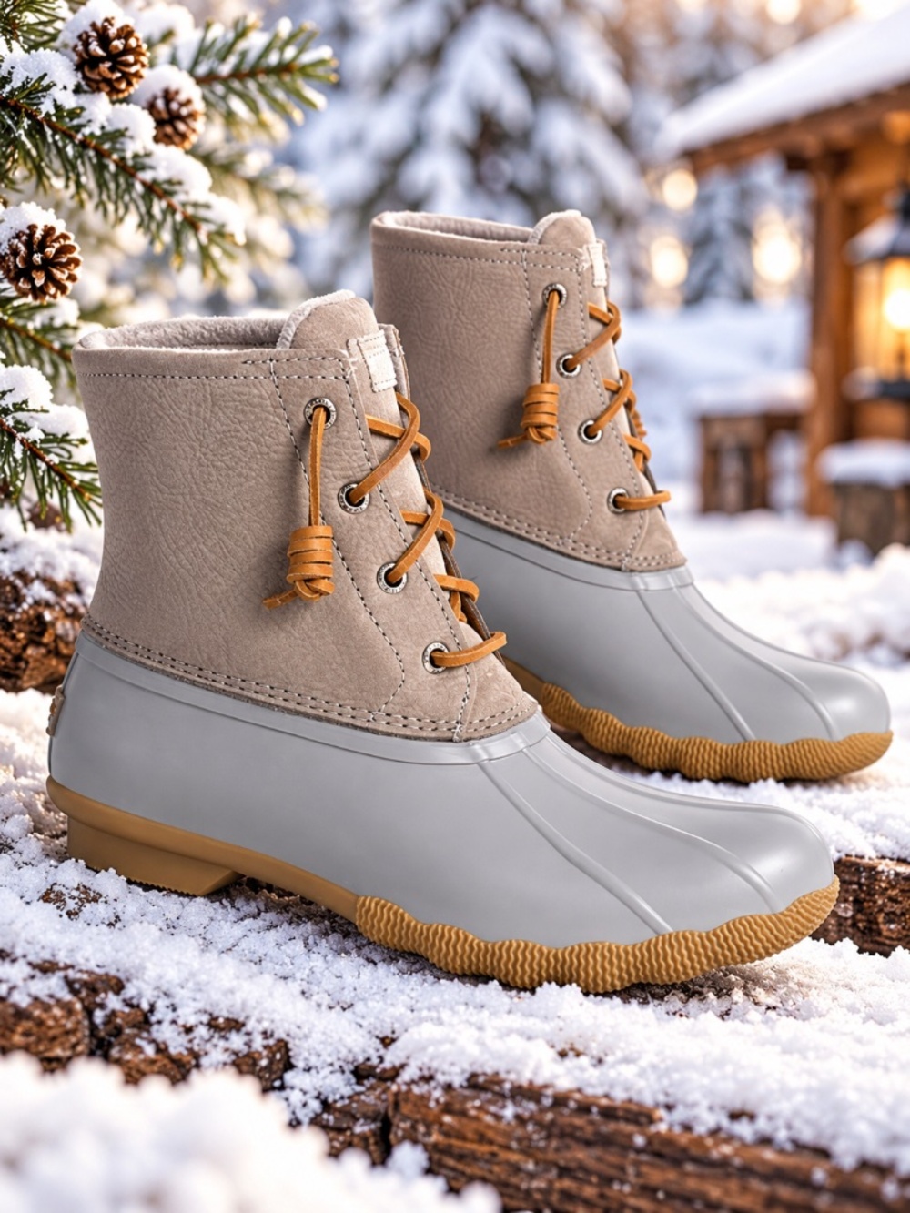 Sperry Saltwater Mainsail Duck Boots Womens 8.5 Gray Leather Rain STS87948 NWOB